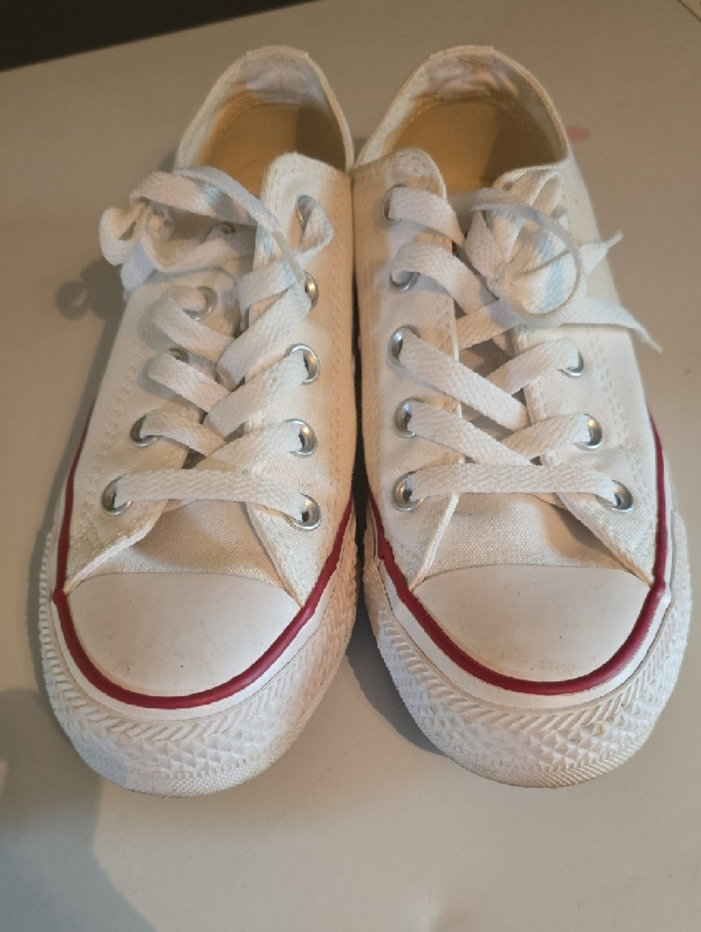 Converse White Canvas Low Top Sneakers with Red Trim